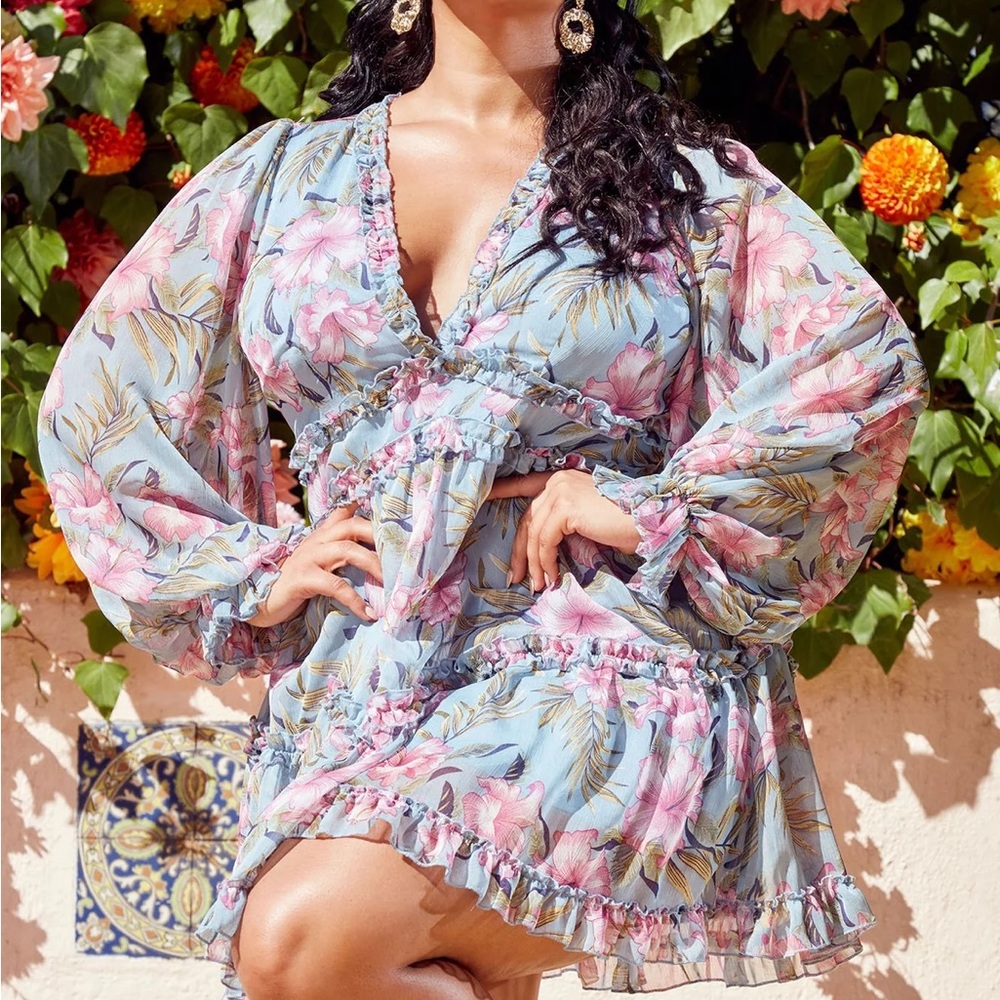 Fashion Nova Blue and Pink Floral Dress